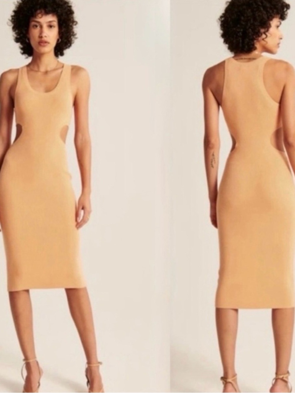 Abercrombie Sleeveless Cutout Midi Dress in Peach